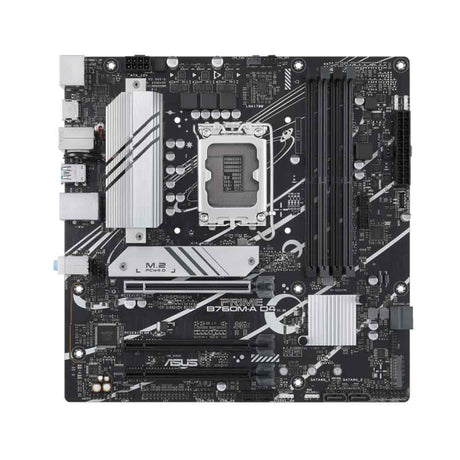 ASUS PRIME B760M-A D4 Intel B760 LGA 1700 mATX motherboard, PCIe 4.0 two M.2 slots Realtek 2.5Gb Ethernet,DisplayPort, Dual HDMI SATA 6 Gbps, rear USB 3.2 Gen 2, front USB 3.2 Gen 1 Type-C Aura Sync