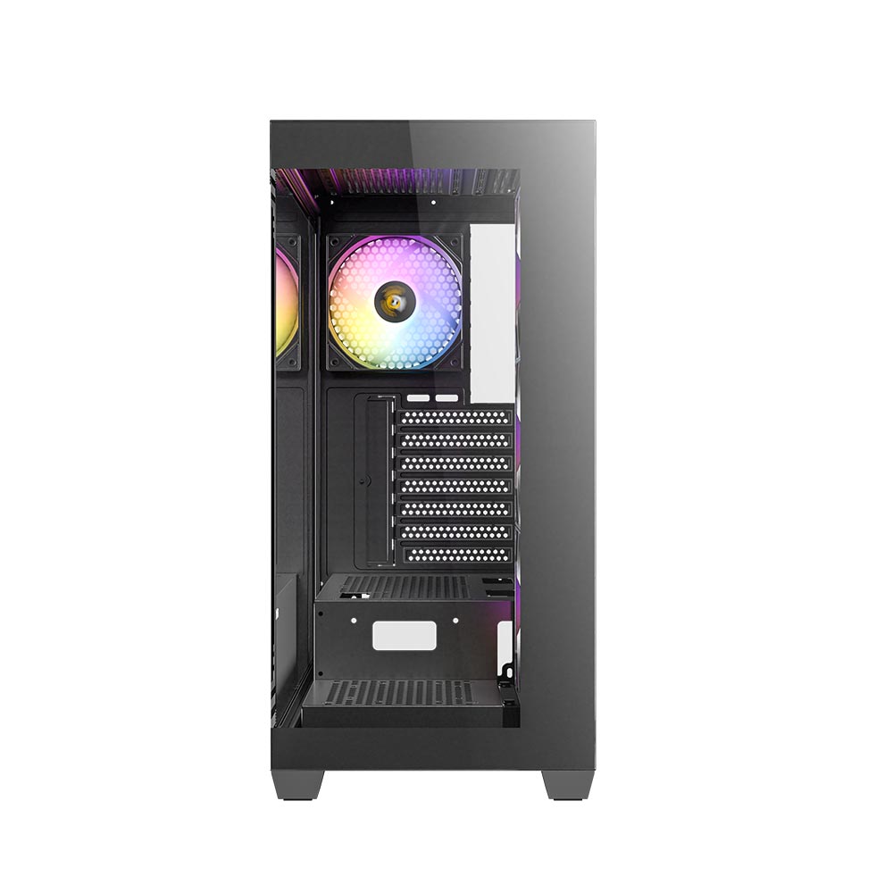 Antec CX300 ARGB Black with Panoramic 270 Degree View, Vertical Cooling, 4X 120mm Pre Installed RGB Fans, 420mm GPU Support, Atx Mid Tower Gaming and Antec Atom V650 650 Watts Non-Modular Gaming Power Supply