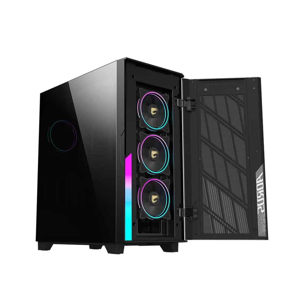 Gigabyte AORUS C500 Glass – Black Mid Tower PC Gaming Case, Tempered Glass, USB Type-C, 4X ARBG Fans Included