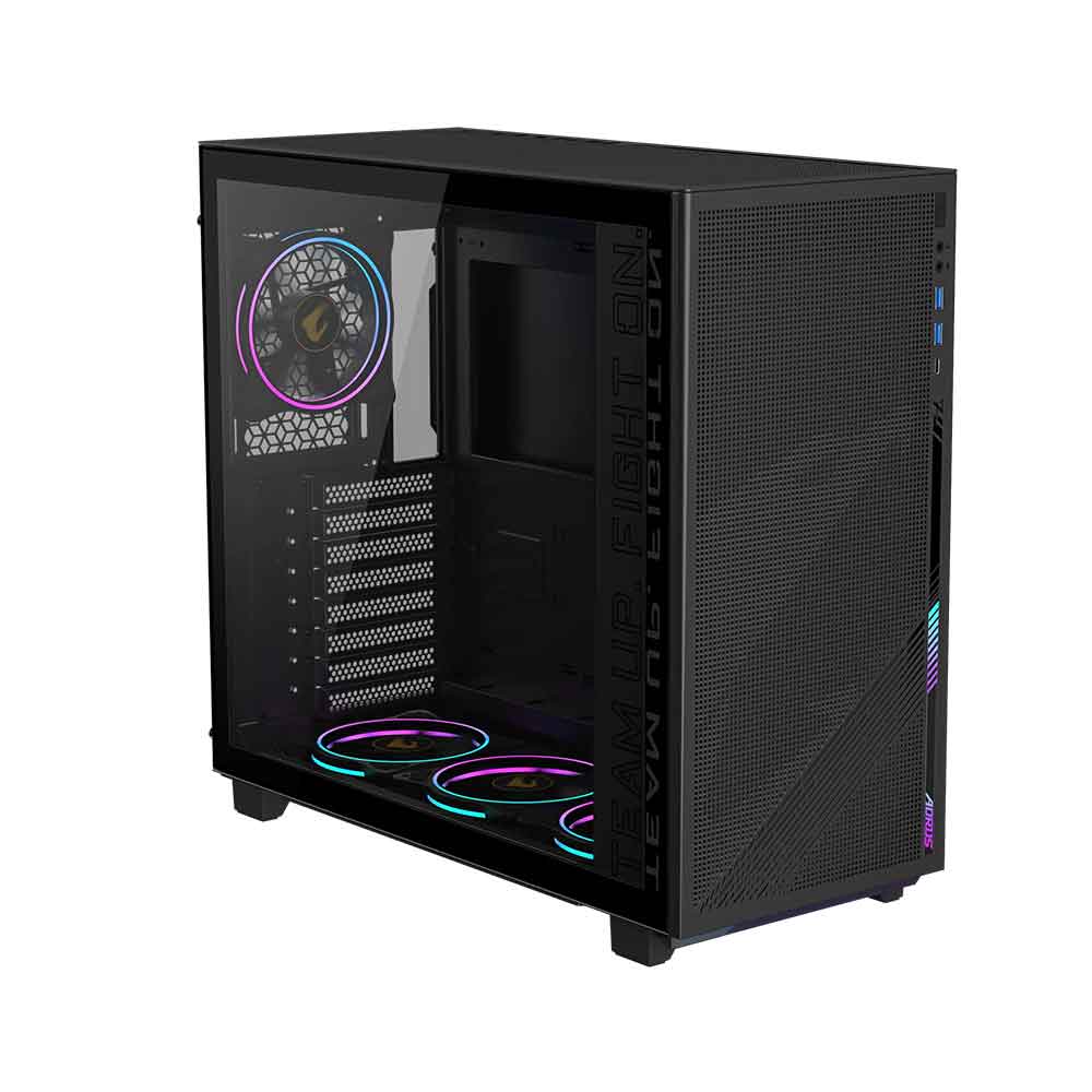 GIGABYTE AORUS C400 GLASS PC Case, Supports Mini ITX, Micro ATX, and ATX Form Factor, RGB Lighting, Dust Filters, Vertical GPU Mounting, Black