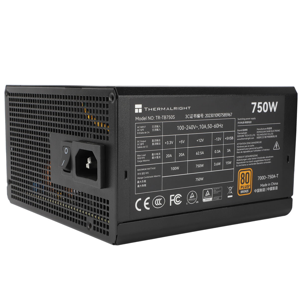 مزود الطاقة THERMALRIGHT TR-TB750S بقوة 750 واط 80 Plus Bronze ATX 3.0 مع تبريد هادئ وأداء مستقر وميزات حماية كاملة