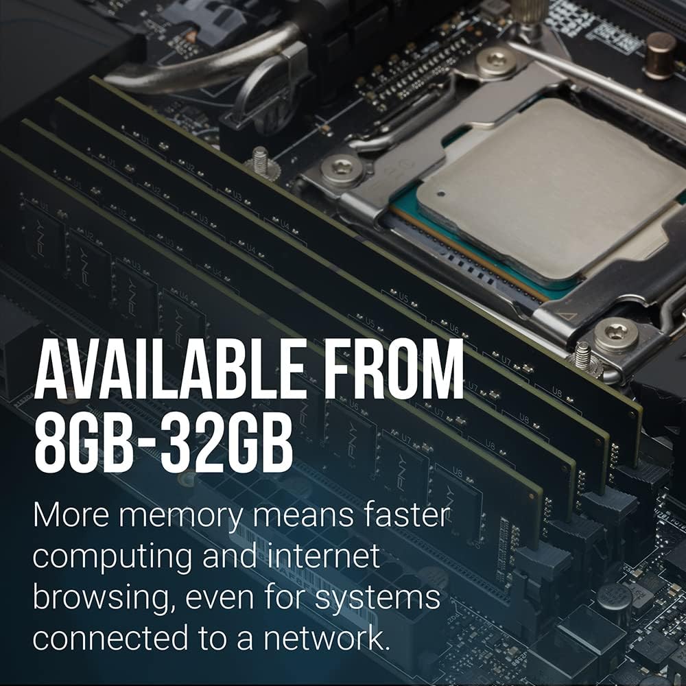 PNY 16GB DDR4 DRAM 3200MHz CL22 (Compatible with 2666MHz, 2400MHz or 2133MHz)