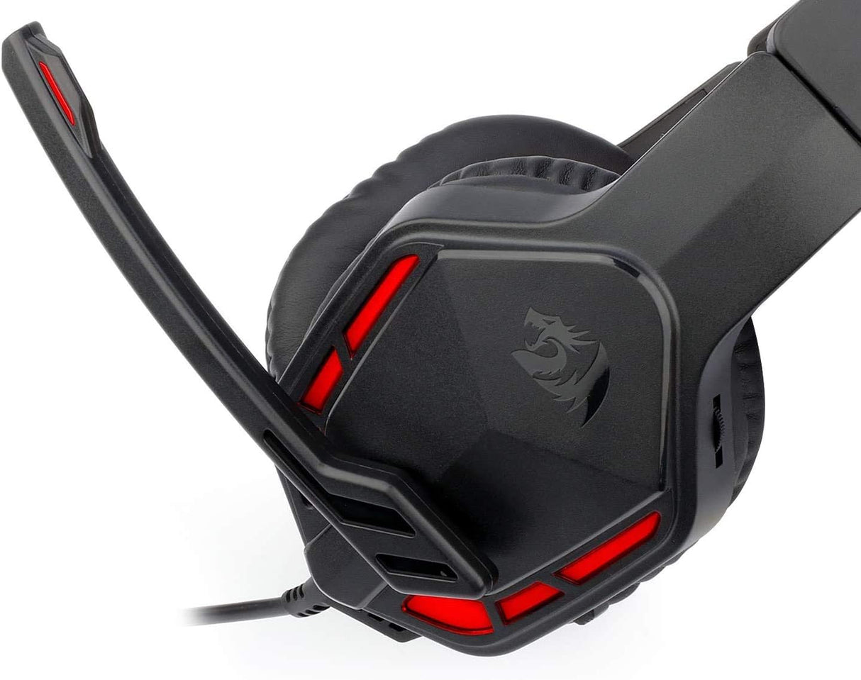 Redragon H220 THEMIS Wired Gaming Headset Stereo Surround-Sound, Noise Cancelling Over-Ear Headphones with Mic Volume Control Red LED Light