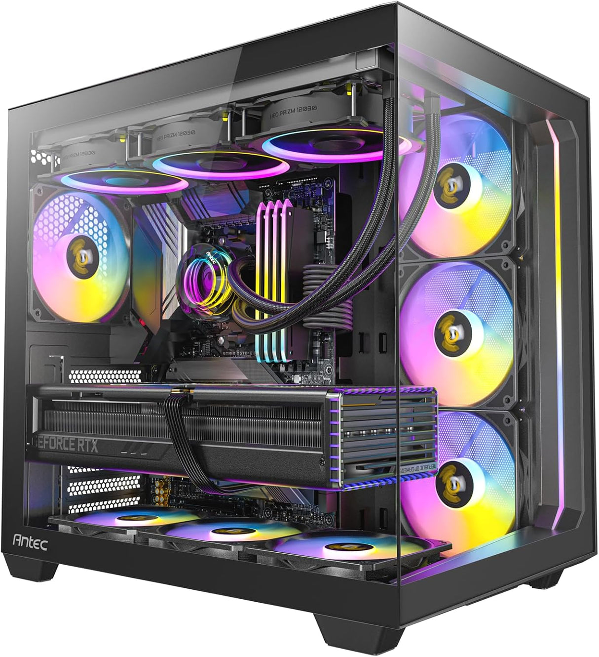 Antec C5 ARGB Black, 7 x 120mm ARGB PWM Fans Included, Up to 10 Fans , Type-C 3.2 Gen 2 Port, Seamless Tempered Glass Front & Side Panels, 360mm Radiator Support, Mid-Tower ATX PC Case