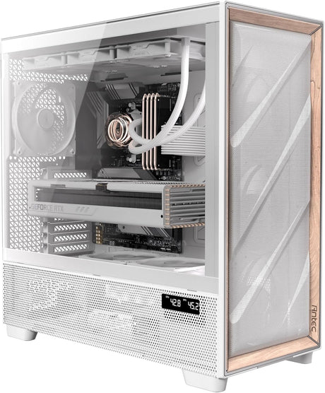 Antec FLUX PRO full tower case supporting E-ATX to ITX motherboards, with tempered glass panels, 6 included PWM fans, up to 420mm radiator support