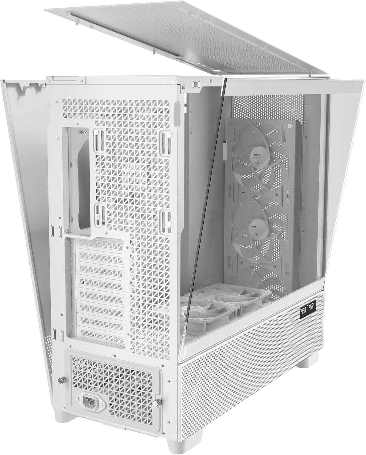 Antec FLUX PRO full tower case supporting E-ATX to ITX motherboards, with tempered glass panels, 6 included PWM fans, up to 420mm radiator support
