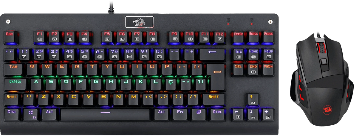 Redragon K568R-BA Gaming Combo – Rainbow TKL Gaming Mechanical KB Blue Switch + M609 Gaming Mouse – 3,200 DPI – Black