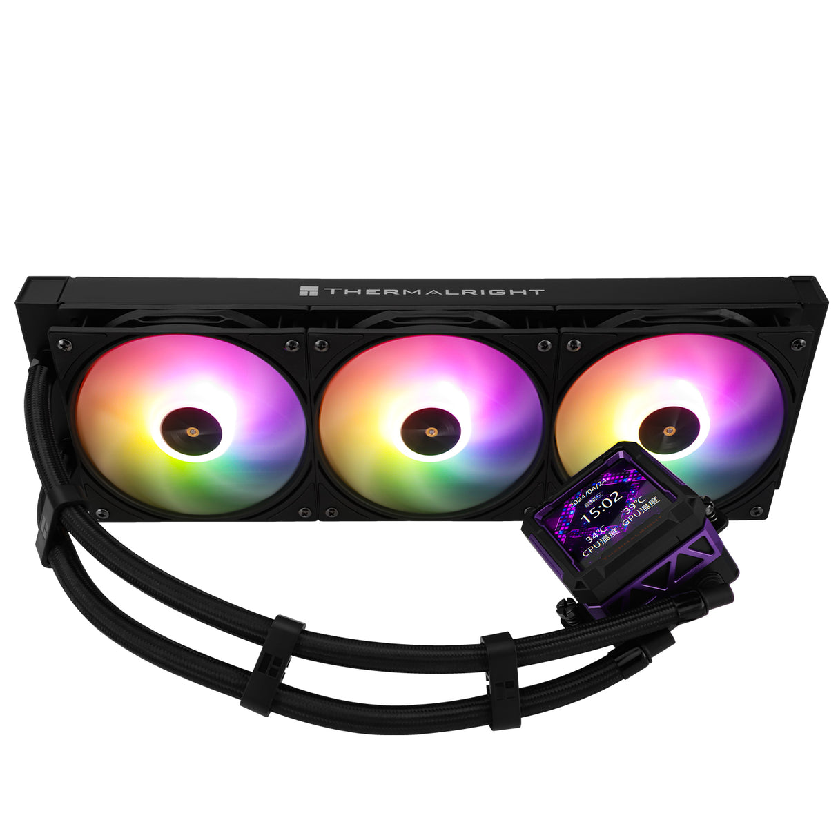 مبرد سائل وحدة المعالجة المركزية Thermalright Hydro Cooling Frozen Warframe PRO 360 BLACK ARGB Black-360mm AIO، شاشة IPS LCD بدقة 320 * 320، متوافق مع AM4/AM5/Intel LGA1700/1851، شاشة LCD ماصة للمغناطيس مقاس 2.73 بوصة للصور