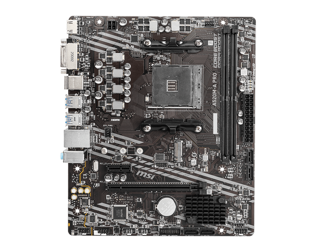 MSI A520M-A PRO AMD A520 AM4 Micro-ATX DDR4 PCIe 3.0 SATA 6Gb/s M.2 USB 3.2 Gen 1 DVI/HDMI