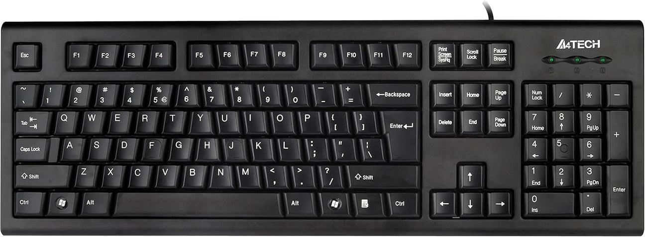 Black keyboard with visible brand logo on a white background