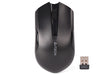 Black computer mouse with USB receiver on a white background, featuring A4Tech branding.