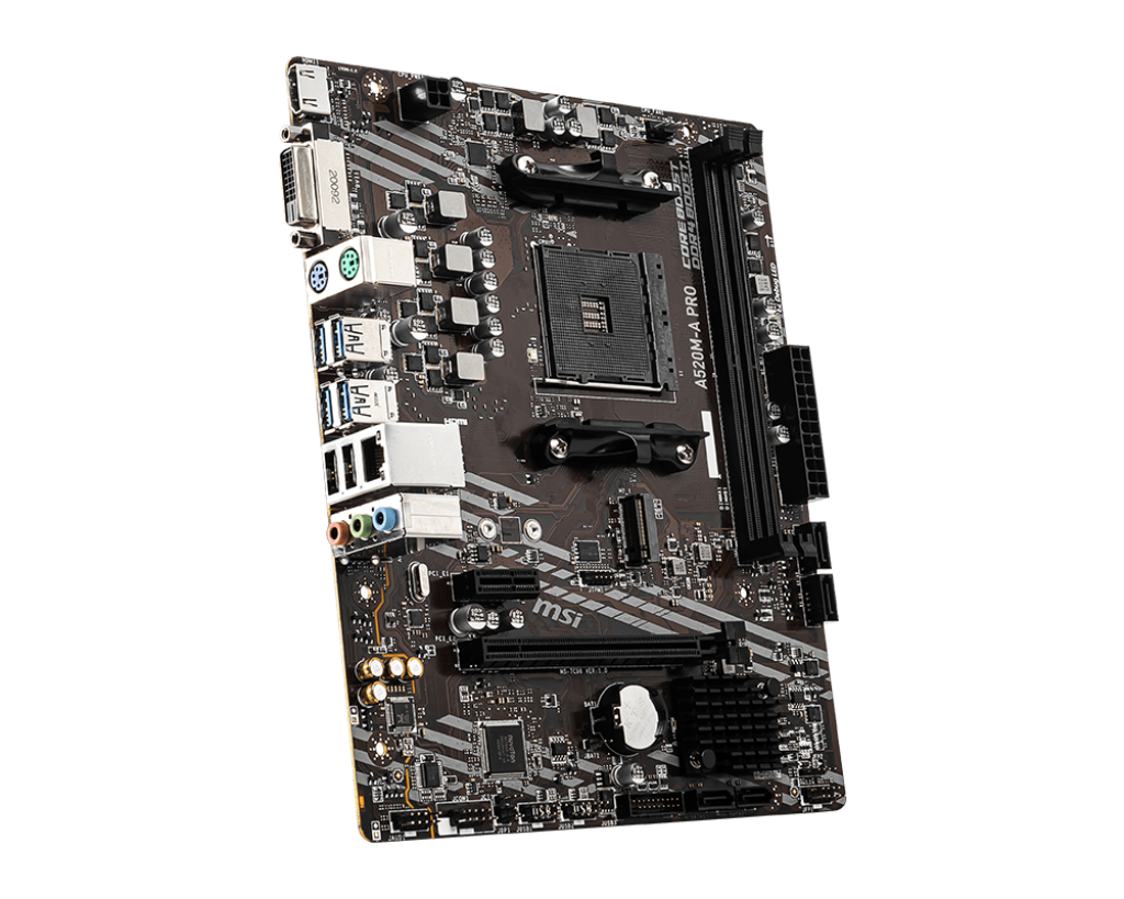MSI A520M-A PRO AMD A520 AM4 Micro-ATX DDR4 PCIe 3.0 SATA 6Gb/s M.2 USB 3.2 Gen 1 DVI/HDMI