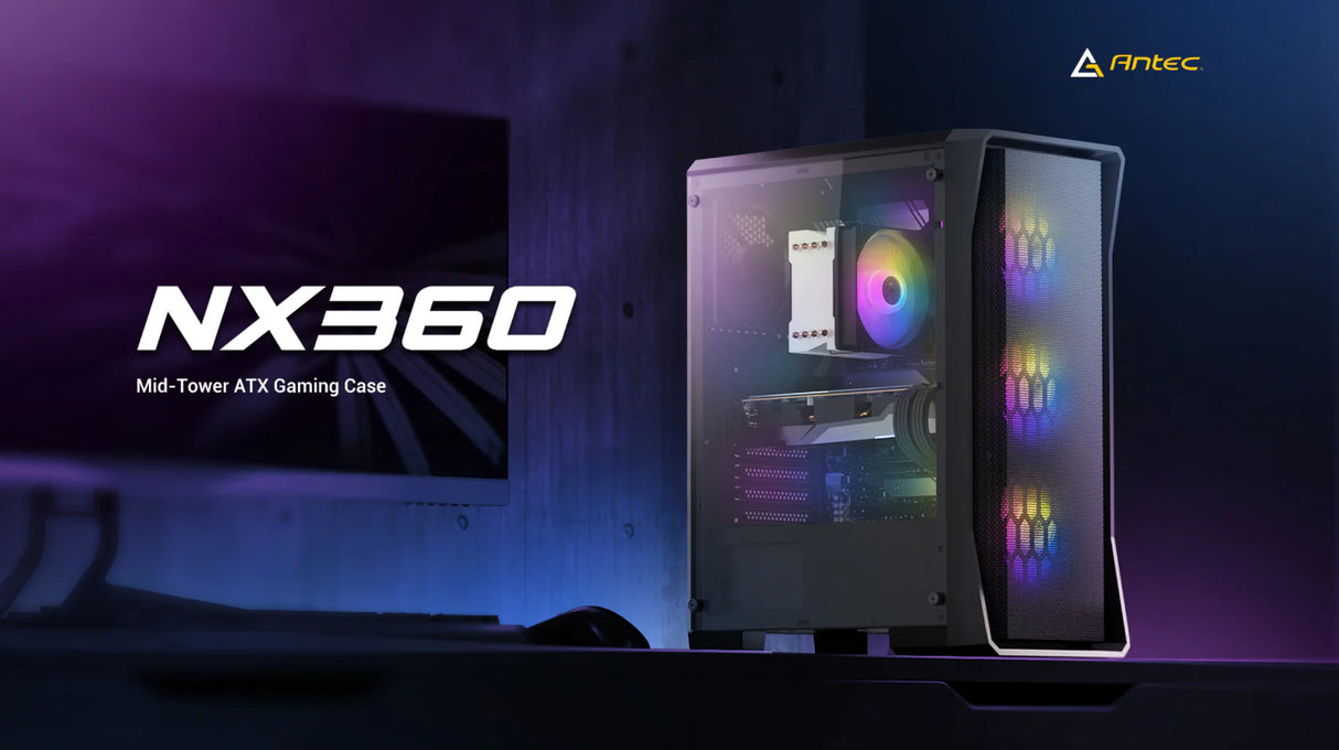 ANTEC NX360 Elite Mid-Tower 4 Fan + PSU Antec Atom V450 Gaming Case