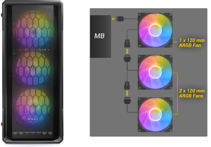 ANTEC NX360 Elite Mid-Tower 4 Fan + PSU Antec Atom V450 Gaming Case