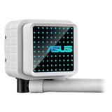 ASUS Prime LC 360 ARGB White Edition all-in-one CPU liquid cooler with vast CPU contact area and finned channels, water block with infinity mirror lens options integrated ARGB fans and Aura lighting