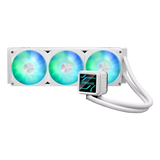 ASUS Prime LC 360 ARGB White Edition all-in-one CPU liquid cooler with vast CPU contact area and finned channels, water block with infinity mirror lens options integrated ARGB fans and Aura lighting