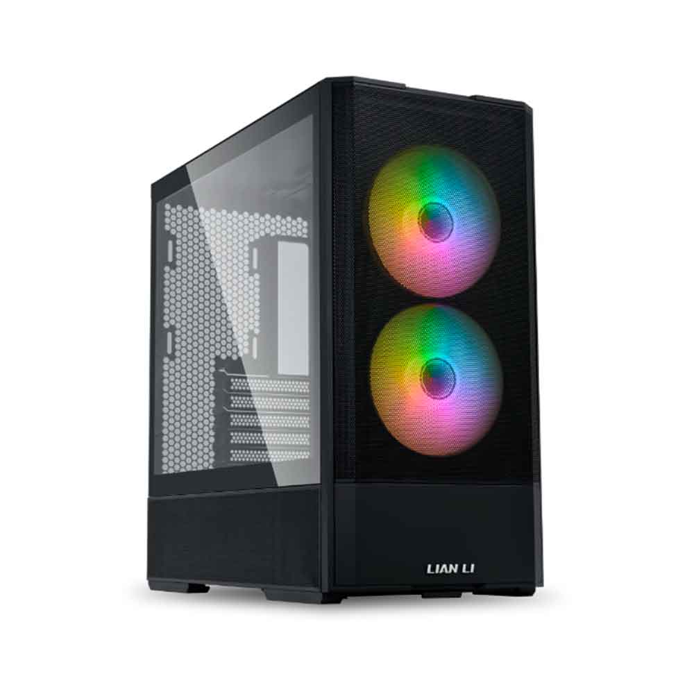 Computer case with RGB lighting on a white background