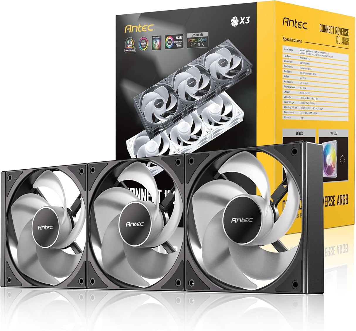 Antec Connect C120R Reverse ARGB 3 Fan Pack Black
