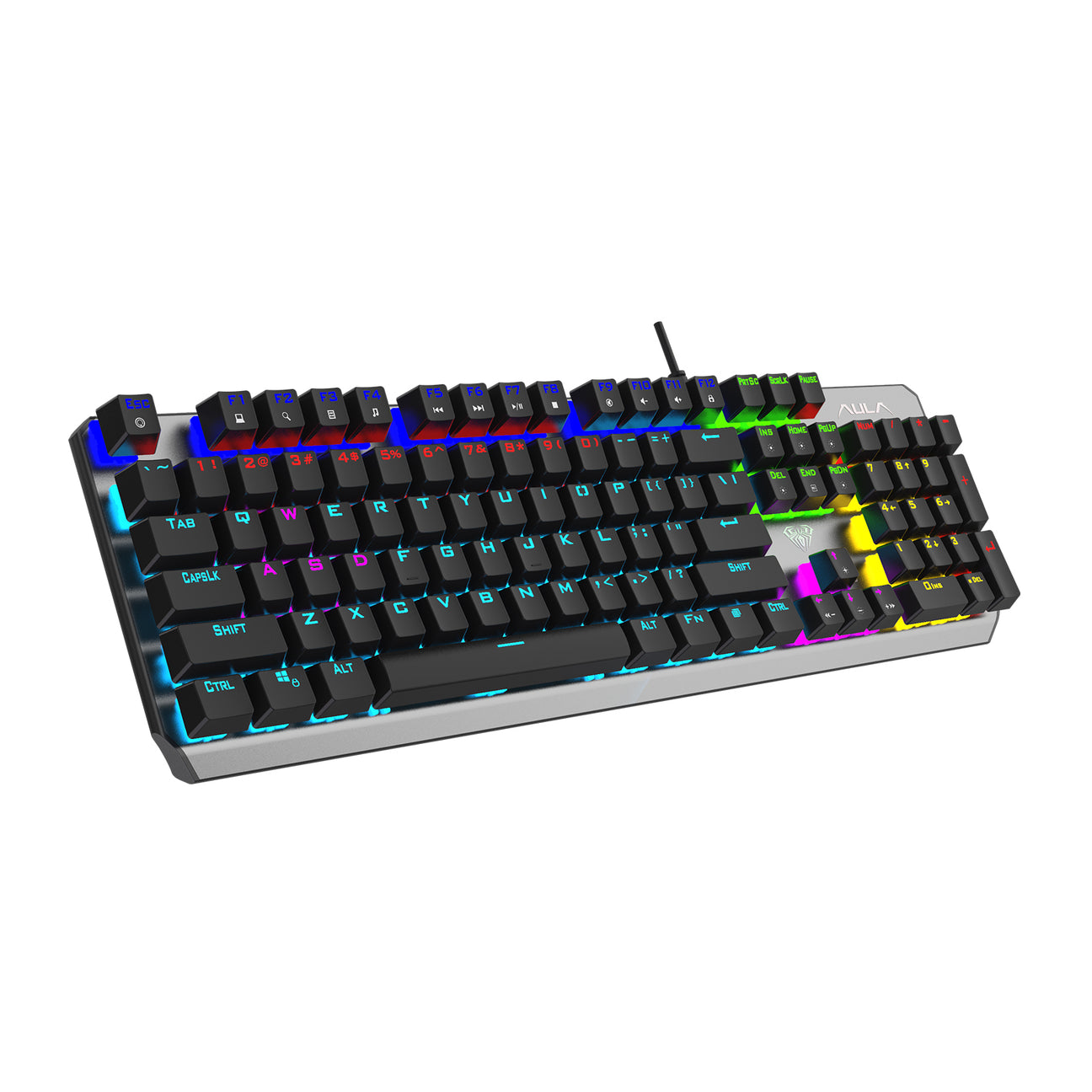Mechanical keyboard with RGB lighting on a white background