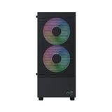 Black computer case with RGB lighting on a white background