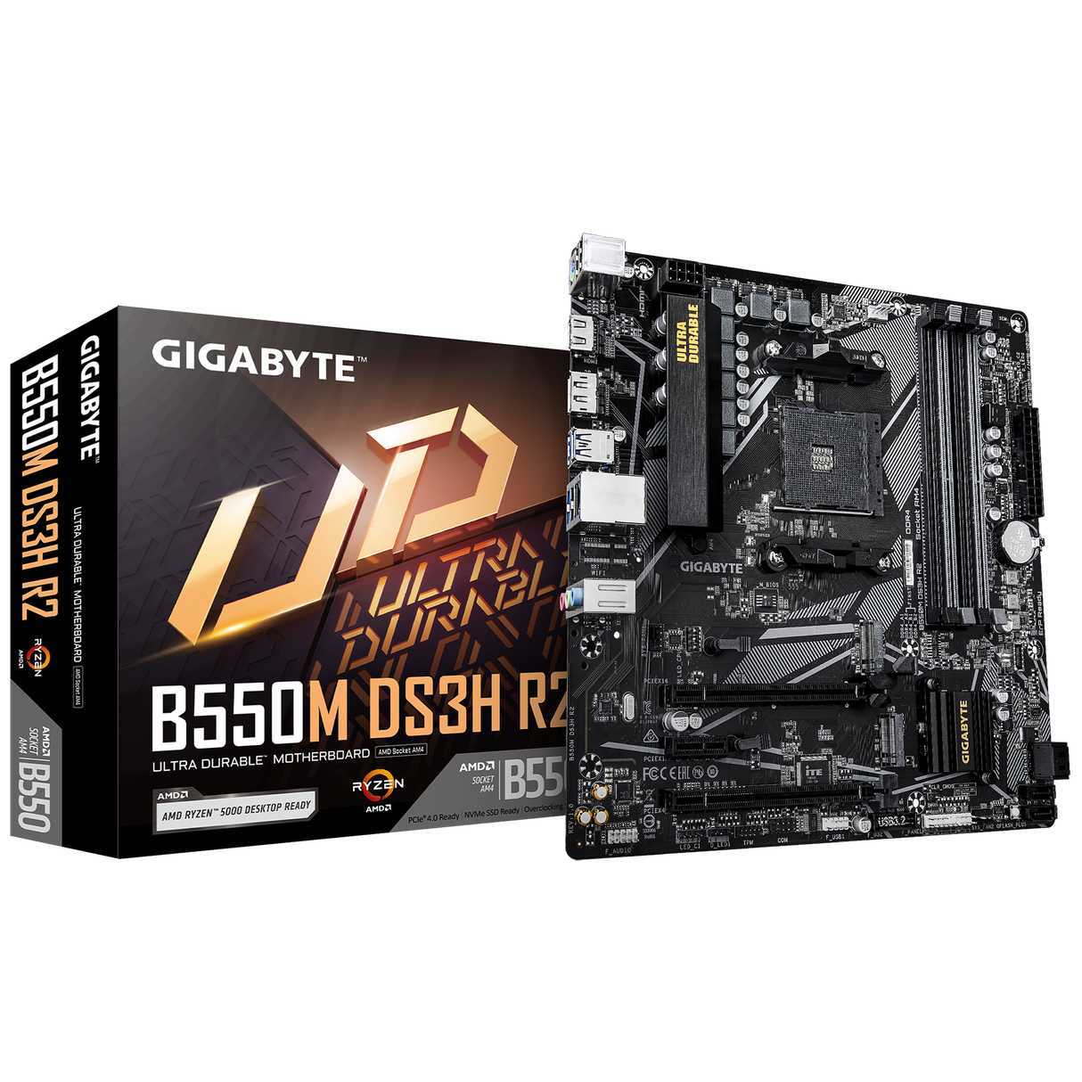 GIGABYTE B550M DS3H R2 - Ultra Durable AMD Ryzen Motherboard with PCIe 4.0