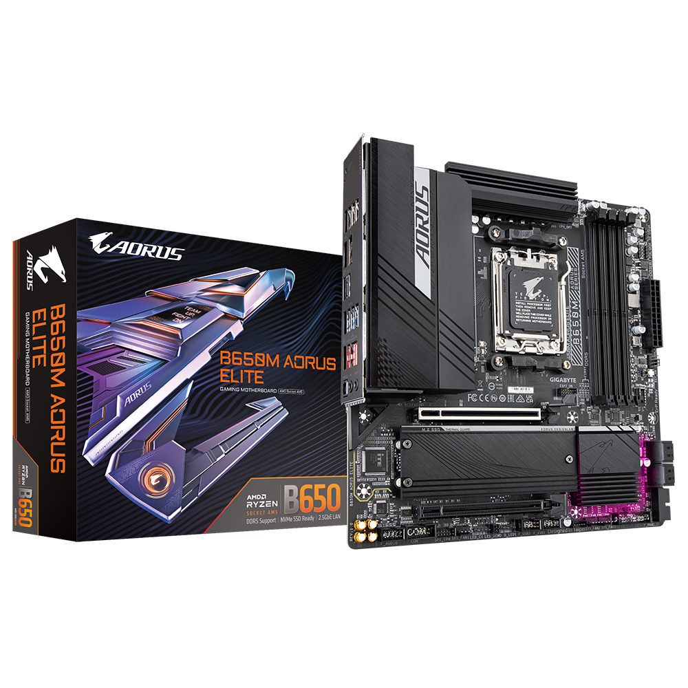 GIGABYTE B650M AORUS Elite DDR5 AM5 mATX EZ-Latch Q-Flash Plus Smart Fan 6 Advanced Thermal Design & M.2 Thermal Guard