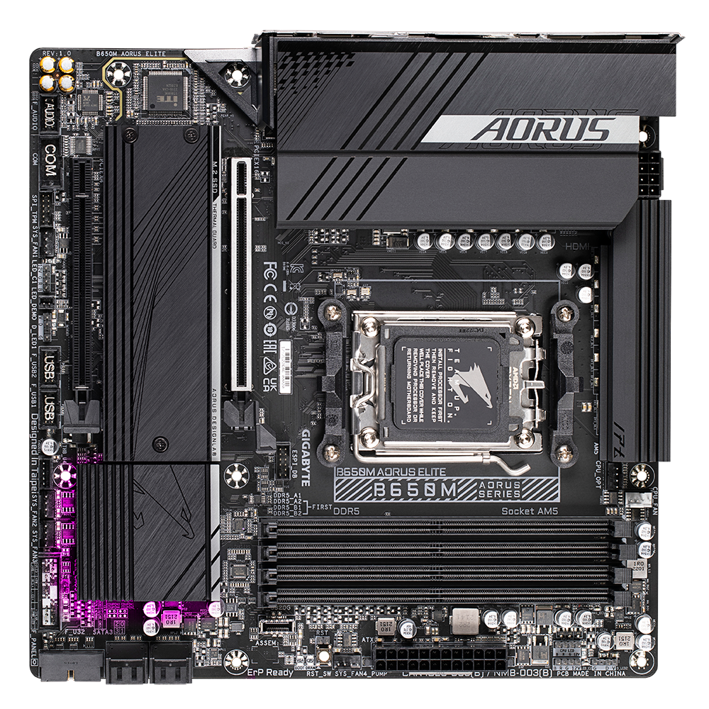 GIGABYTE B650M AORUS Elite DDR5 AM5 mATX EZ-Latch Q-Flash Plus Smart Fan 6 Advanced Thermal Design & M.2 Thermal Guard