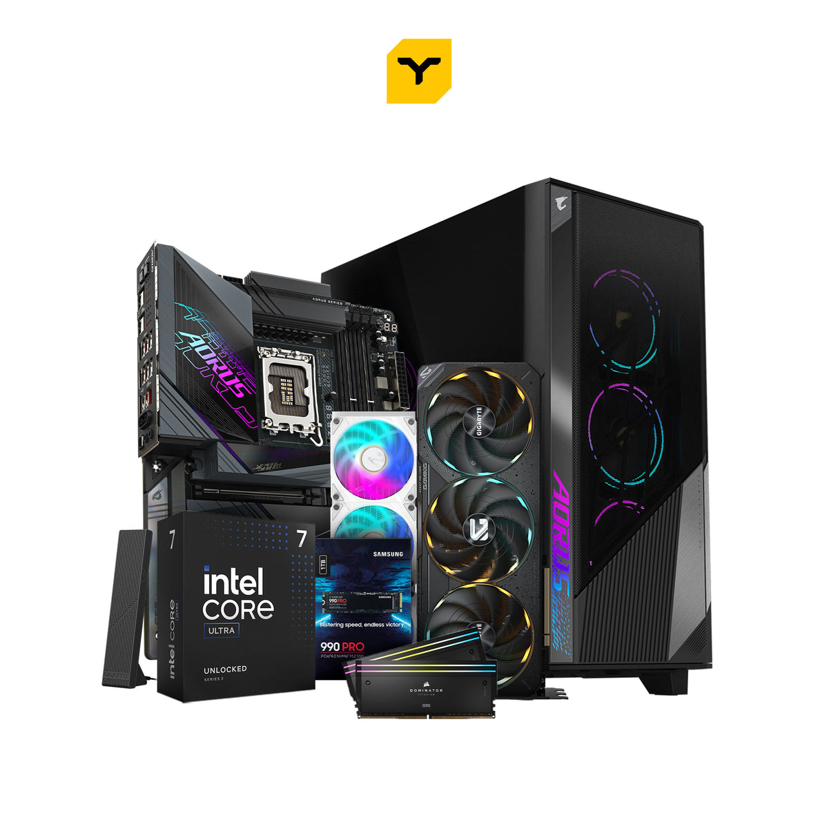 بناء المحتوى - AORUS Z890 - Intel Ultra 7 265K - CORSAIR 64GB - Samsung 990 PRO - GIGABYTE RTX 5080 - زجاج C500 - AORUS 850W - AORUS WATERFORCE 360