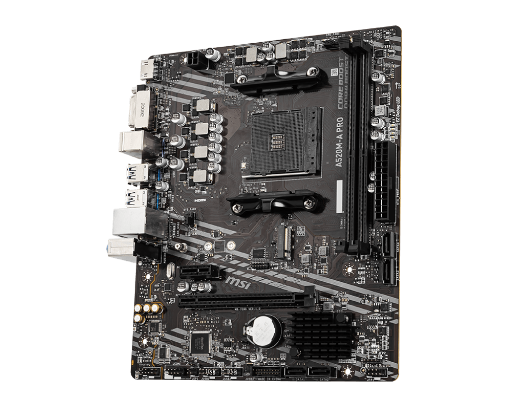 MSI A520M-A PRO AMD A520 AM4 Micro-ATX DDR4 PCIe 3.0 SATA 6Gb/s M.2 USB 3.2 Gen 1 DVI/HDMI