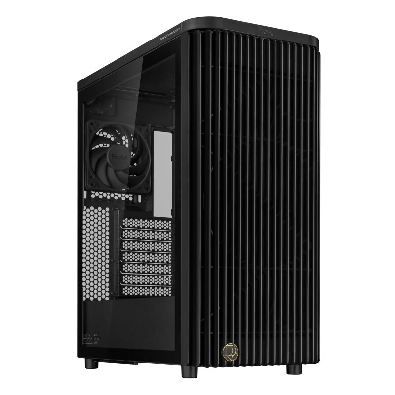 ASUS ProArt PA401 Tempered Glass Panel MID Tower ATX PC Case Wooden Front Panel Tempered Glass Side Panel 2 x 160 mm Ring Blade Fan Button Lock