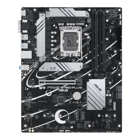 ASUS Prime B760-PLUS LGA 1700 ATX motherboard with PCIe 5.0 three PCIe 4.0 M.2 slots, DDR5, Realtek 2.5Gb Ethernet, DisplayPort, VGA, HDMI™, SATA 6 Gbps, USB 3.2 Gen 2x2 Type-C front USB 3.2 Gen 1 Type-C Thunderbolt (USB4) support Aura Sync