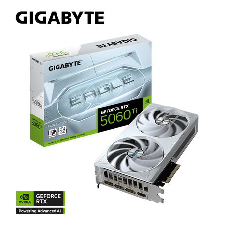 GIGABYTE GeForce RTX 5060 Ti EAGLE OC ICE 8G – 8GB GDDR7, PCIe 5.0, 3x DP 2.1b, 1x HDMI 2.1b.