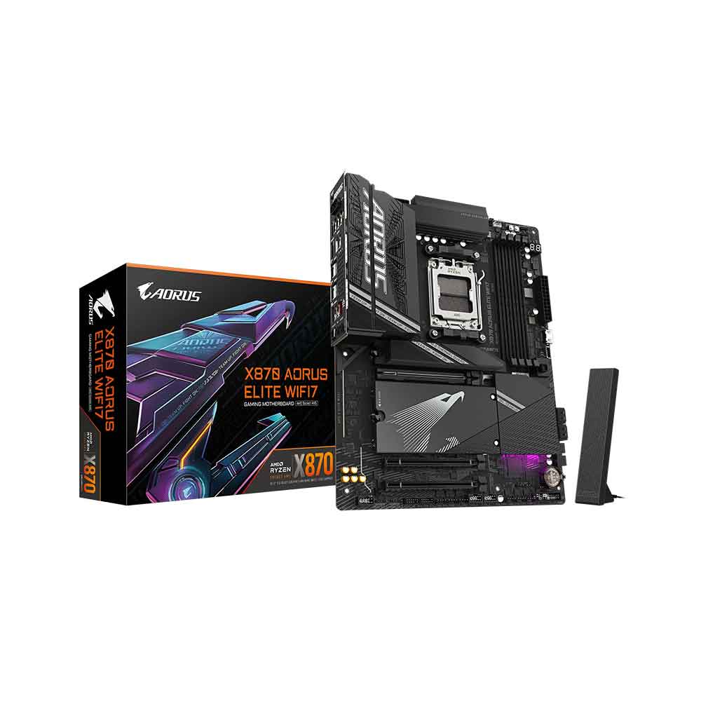 لوحة أم GIGABYTE X870 AORUS ELITE WIFI7 - تدعم معالجات AMD Ryzen 9000، ووحدة تنظيم الجهد 16+2+2، وذاكرة DDR5 (OC) بسرعة تصل إلى 8000 ميجاهرتز، و4 منافذ PCIe 5.0 + 4 منافذ M.2، وشبكة LAN بسرعة 2.5 جيجابت في الثانية، ومنفذ USB 3.2 Gen 2x2