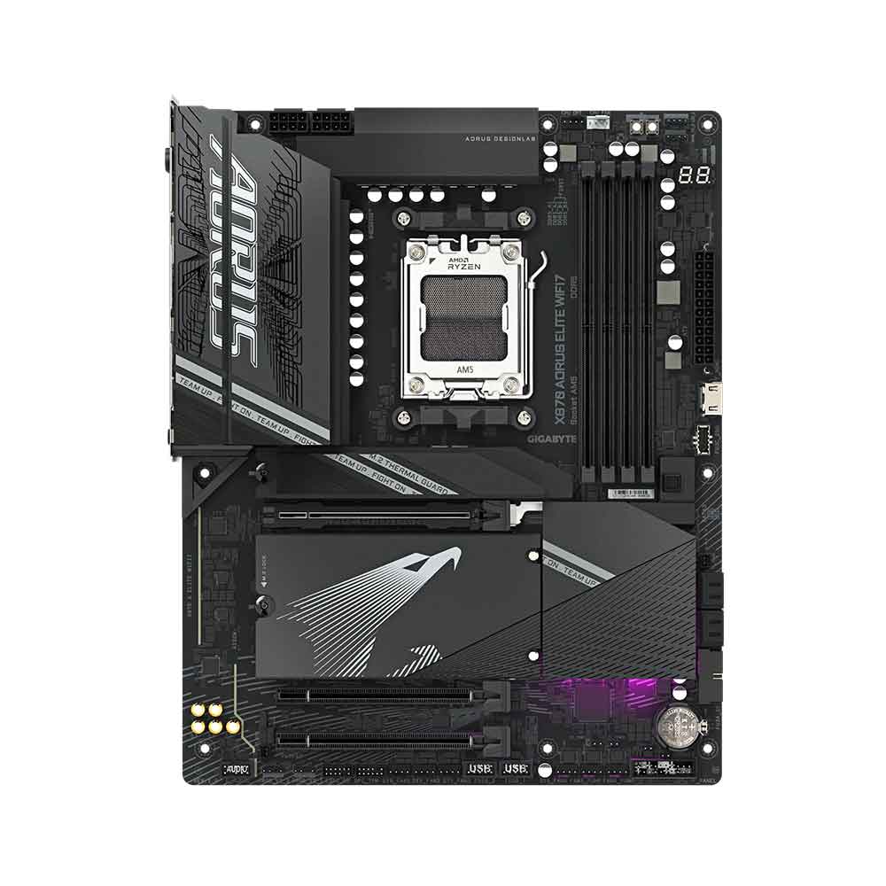 لوحة أم GIGABYTE X870 AORUS ELITE WIFI7 - تدعم معالجات AMD Ryzen 9000، ووحدة تنظيم الجهد 16+2+2، وذاكرة DDR5 (OC) بسرعة تصل إلى 8000 ميجاهرتز، و4 منافذ PCIe 5.0 + 4 منافذ M.2، وشبكة LAN بسرعة 2.5 جيجابت في الثانية، ومنفذ USB 3.2 Gen 2x2