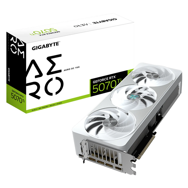 Gigabyte GeForce RTX 5070 Ti AERO OC 16G graphics card with WINDFORCE cooling and Hawk fans