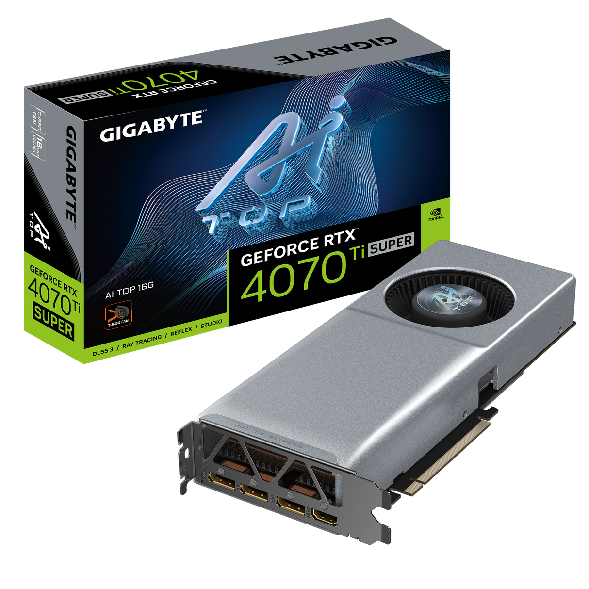 Gigabyte GeForce RTX 4070 Ti SUPER AI TOP 16G Graphics Card - 16GB GDDR6X, PCI-E 4.0, 3 x DisplayPort 1.4, 1 x HDMI 2.1, NVIDIA DLSS 3