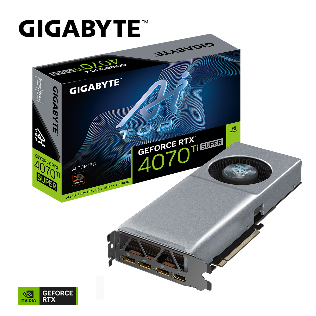 Gigabyte GeForce RTX 4070 Ti SUPER AI TOP 16G Graphics Card - 16GB GDDR6X, PCI-E 4.0, 3 x DisplayPort 1.4, 1 x HDMI 2.1, NVIDIA DLSS 3