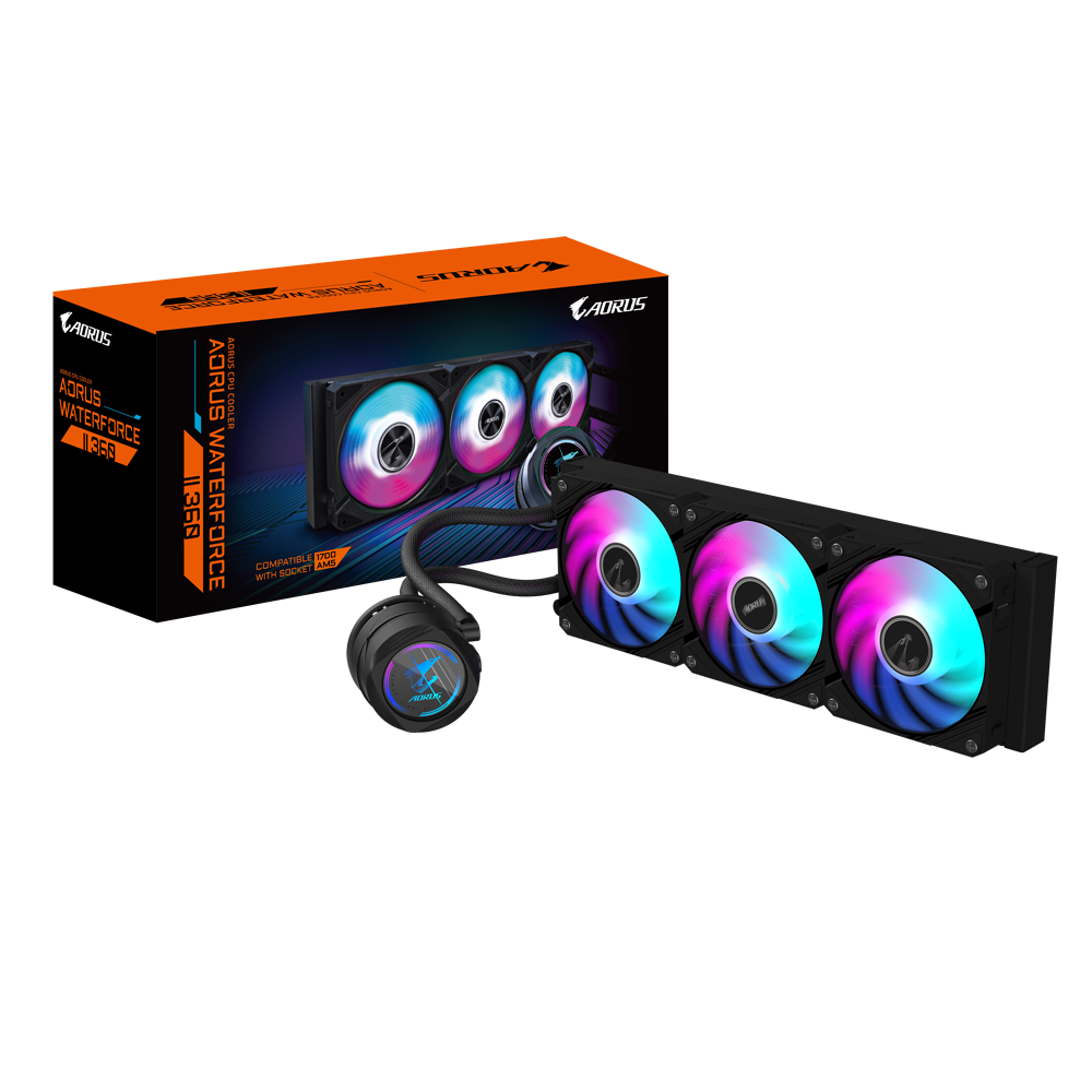 مبرد وحدة المعالجة المركزية السائل Gigabyte AORUS WATERFORCE II 360 بمراوح ARGB، متوافق مع Intel LGA1700 وAMD AM5