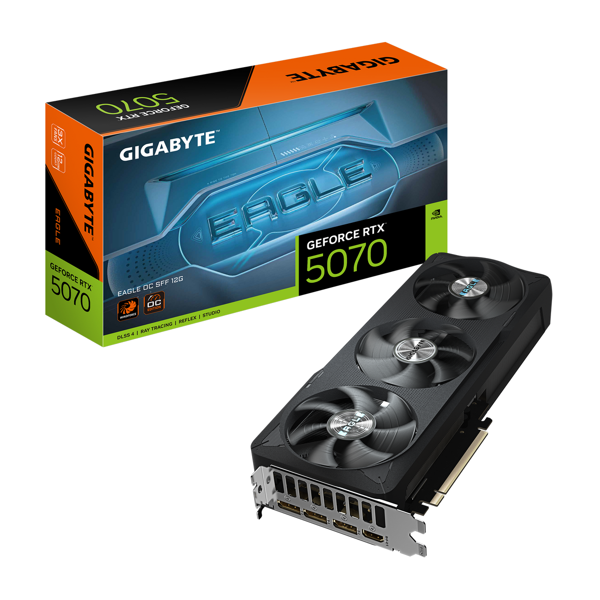 بطاقة رسومات Gigabyte GeForce RTX 5070 Eagle OC SFF 12G - 12 جيجابايت GDDR7، PCI-E 5.0، 3 x DP 2.1a، 1 x HDMI 2.1b، NVIDIA DLSS 4