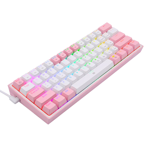 Redragon K617 Fizz White & Pink: Compact 60% RGB Hot-Swappable Gaming Keyboard