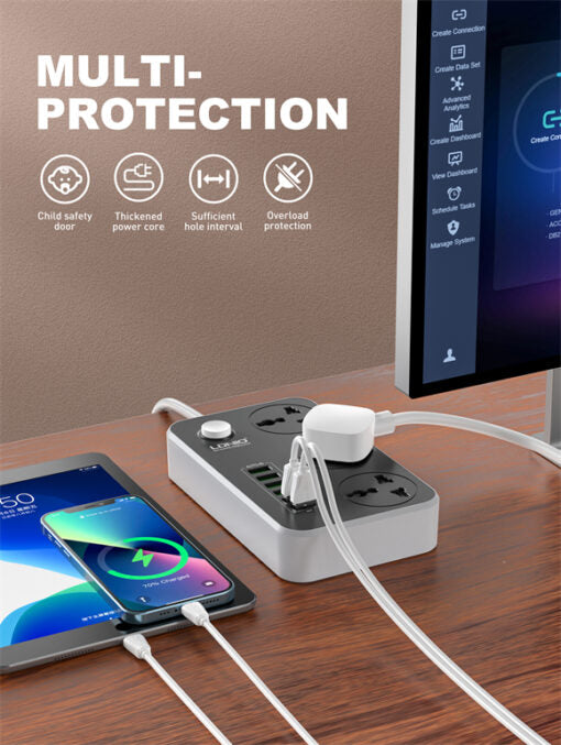 LDNIO SC3604 Power Strip 6 USB Ports With 3 AC Sockets