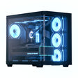 Computer case with blue LED lighting on a white background