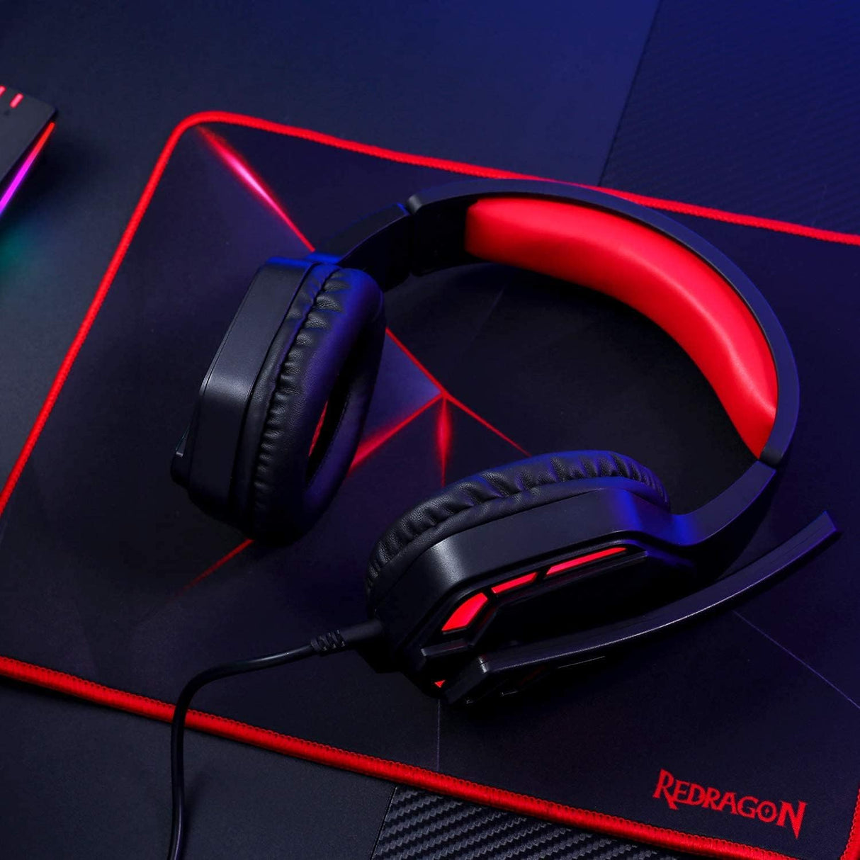 Redragon H220 THEMIS Wired Gaming Headset Stereo Surround-Sound, Noise Cancelling Over-Ear Headphones with Mic Volume Control Red LED Light