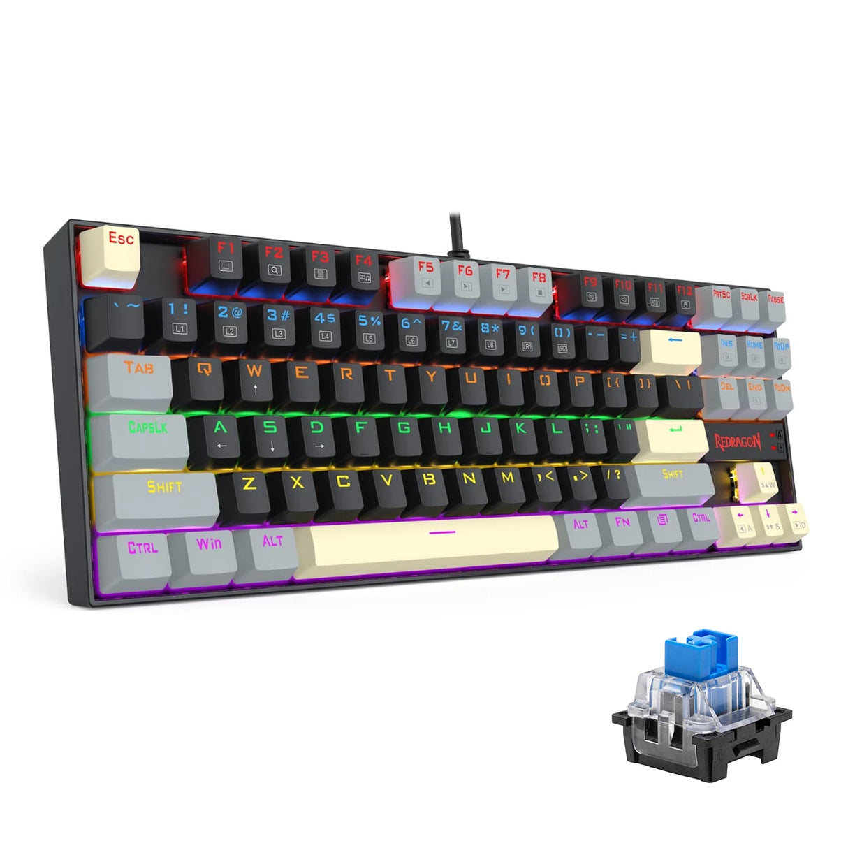 Redragon K552LGY-R KUMARA Wired Rainbow Mechanical Gaming Keyboard with High-precision machinery manufacture, Double injection keycaps