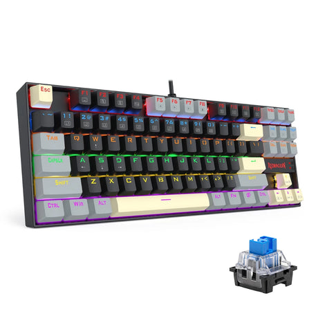 Redragon K552LGY-R KUMARA Wired Rainbow Mechanical Gaming Keyboard with High-precision machinery manufacture, Double injection keycaps