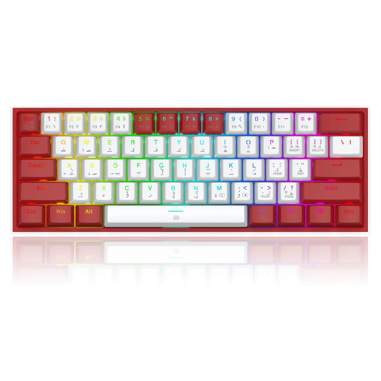 Redragon K617WR-RGB Fizz White/Red Compact 60% Mechanical Gaming Keyboard – Red Switches, RGB Lighting, Full Anti-Ghosting, USB-C Connectivity