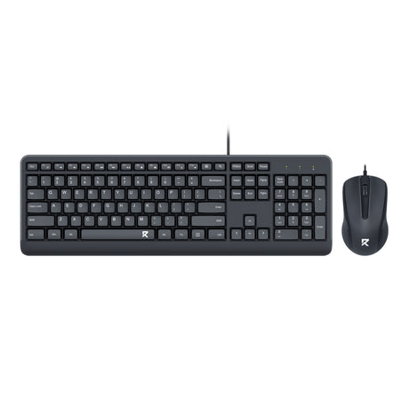 Black keyboard and mouse set on a white background