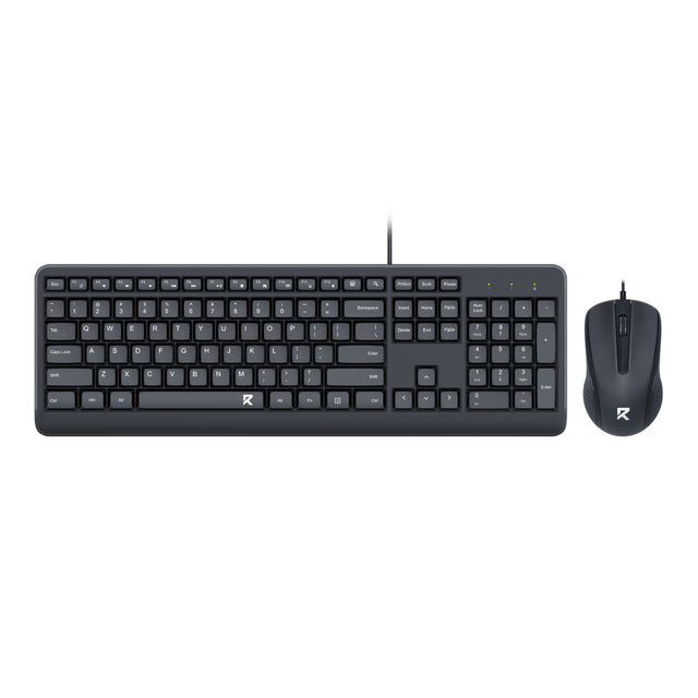 Black keyboard and mouse set on a white background