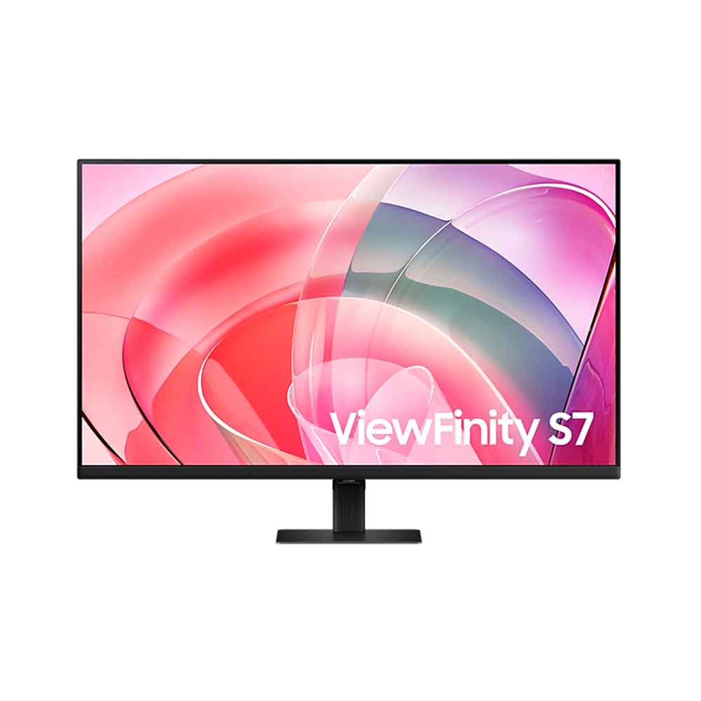 Samsung ViewFinity S7 monitor with colorful display on a white background