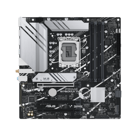 ASUS PRIME B760M-A WIFI (LGA 1700) mATX mortheboard with PCIe 4.0, DDR5, two M.2 slots, Realtek 2.5Gb Ethernet, Wi-Fi 6, DisplayPort, Dual HDMI™, SATA 6 Gbps, rear USB 3.2 Gen 2, front USB 3.2 Gen 1 Type-C®, Aura Sync